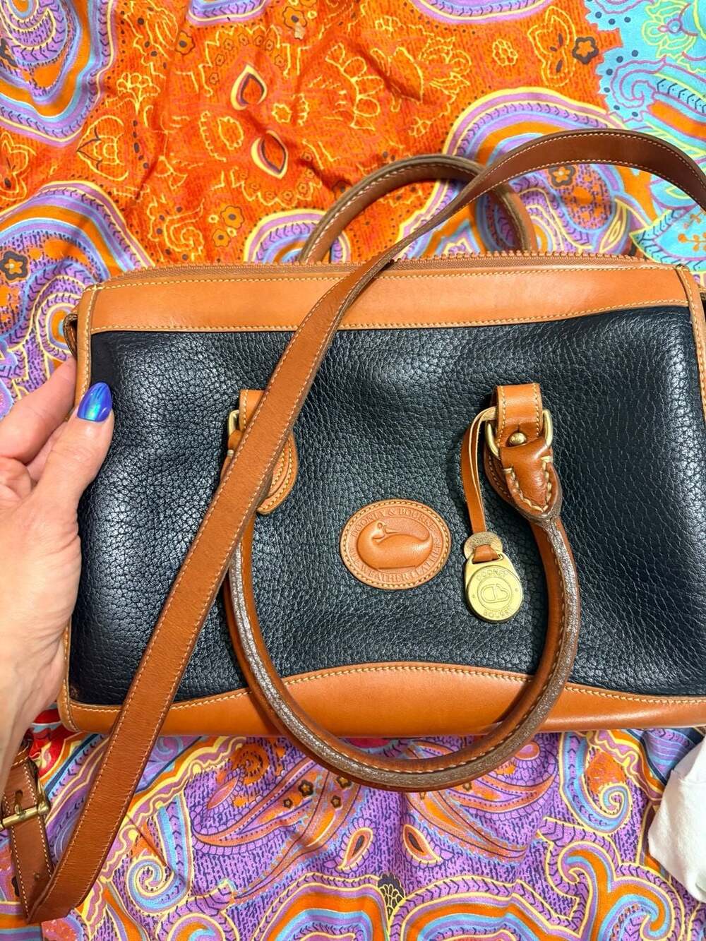 Vintage Dooney & Bourke All Weather Leather Satchel Black and Tan